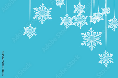 Fotografía New Year's background. Ice snowflakes hang on threads.
