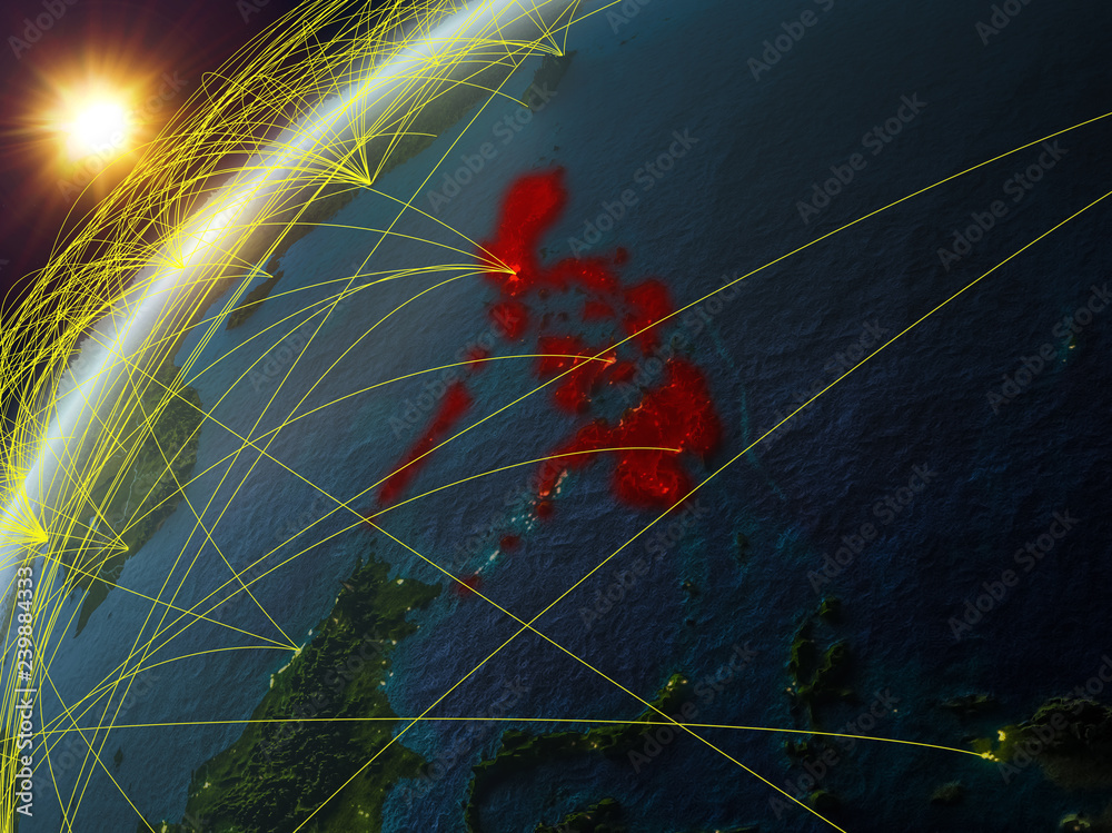 Philippines on model of planet Earth with network and international ...