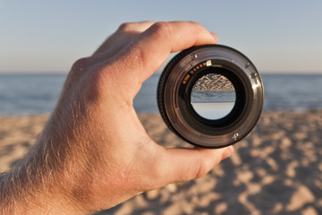 Wall Mural - sea view through camera lens