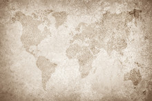 World Map Vintage Pattern/ Art Concrete Texture On Background In Black.