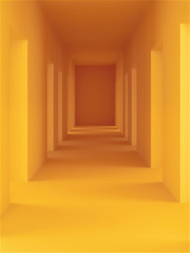 Empty yellow corridor minimalist interior background. Creative design minimal concept, 3D rendering illustration.
