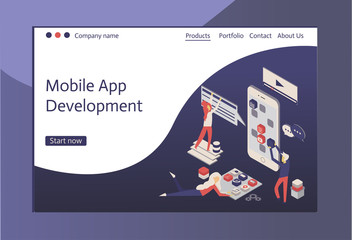 Modern flat design isometric concept of App Development for website and mobile website. Landing page template. Communication and technology idea. Easy to edit and customize. Vector illustration