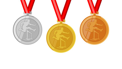 Wall Mural - hurdling complete shinny medals set gold siver and bronze in flat style