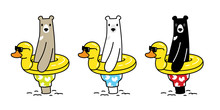 Bear Vector Polar Bear Duck Swimming Ring Pool Flamingo Cartoon Character Beach Summer Illustration Doodle