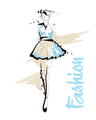 Sticker - Fashion girl sketch. Fashion illustration. Drawing fashion model