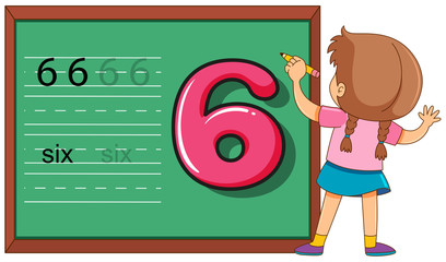 Wall Mural - Girl on number six worksheet