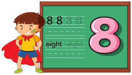 Wall Mural - Boy on number eight worksheet