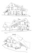 © Free_styler - Vector set of private house facades, detailed architectural technical drawing