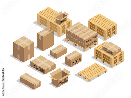 Cuadros en Lienzo pallets for shipment with cardboard and isometric style design vector