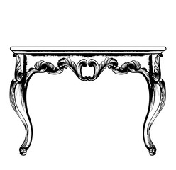 Wall Mural - Baroque rich coffee table Vector. Classic royal ornaments decor. Vintage design furniture. Engraved line art styles