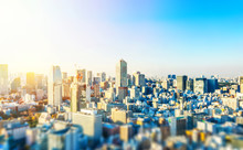 Tokyo Skyline Aerial View With Tilt Shift Effect