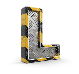 Poster - Yellow striped metallic font - letter L. Image with clipping path