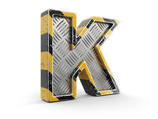 Poster - Yellow striped metallic font - letter K. Image with clipping path