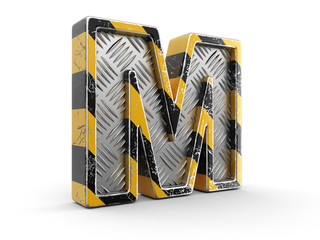 Poster - Yellow striped metallic font - letter M. Image with clipping path