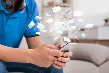 Poster - Guy using mobile phone with e-mail application