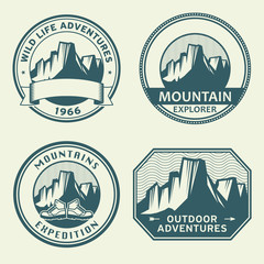 Poster - Mountain wild adventure signs or stamps