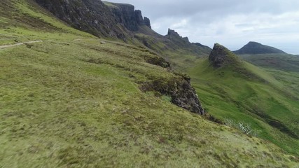 Wall Mural - aerial view of lush mountain valley in the quiraing on island skye in scotland