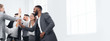 © Prostock-studio - Business team giving group high five, copy space