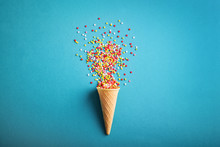 Ice Cream Cone  With Colorful Stars Confetti