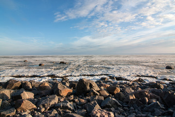 Wall Mural - stony sea shore, winter