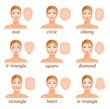 An example of contouring a face of various shapes. Makeup tips. How to contour and highlight different types of faces. Vector illustration.