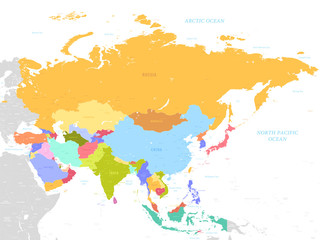 Wall Mural - colorful asia map with names
