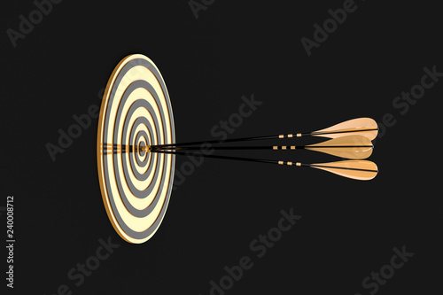 Three Golden Arrows Hit The Gold Target On A Black Background Buy This Stock Illustration And Explore Similar Illustrations At Adobe Stock Adobe Stock
