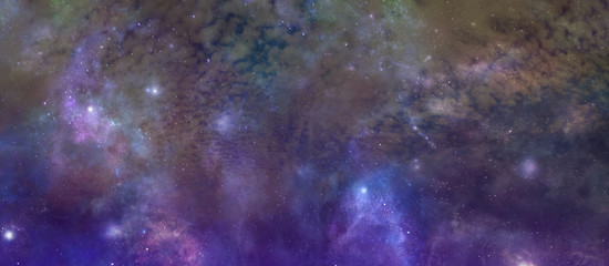 Wall Mural - ethereal starry night sky background - richly coloured deep space banner background with many differ