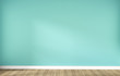 © Interior Design - Green mint wall on wood floor interior. 3D rendering