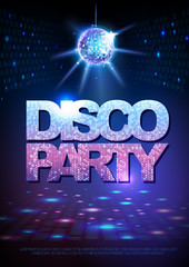 Wall Mural - disco ball background. disco party poster. neon