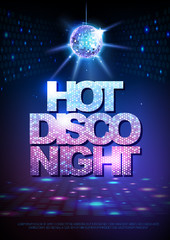 Wall Mural - disco ball background. disco poster hot night. neon