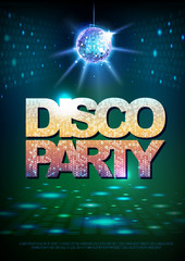 Wall Mural - disco ball background. disco poster big lounge party. neon