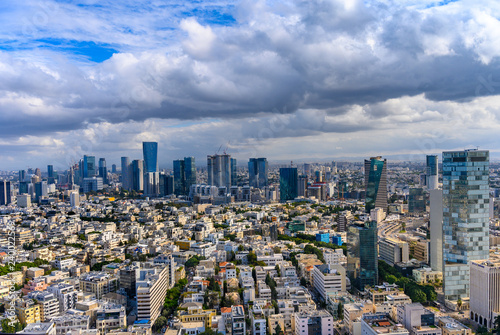 Cuadros en Lienzo Aerial view old city of Tel Aviv and Jaffa over Mediterranean sea
