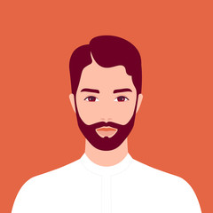 Portrait of a young Arab man with a beard. Oriental businessman. The guy in national clothes. Vector flat illustration