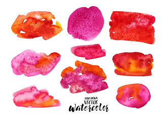 Poster - Collection of hand drawn abstract red watercolor blots. Hand drawn watercolor shapes.