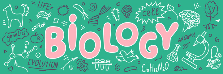 Wall Mural - biology. biology doodles with lettering.