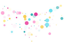 Memphis Round Confetti Festive Background In Cyan Blue, Pink And Yellow. Childish Pattern Vector.