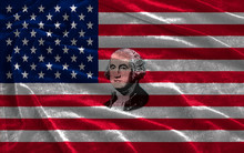 Closeup Of United States Of America Flag With Portrait George Washington