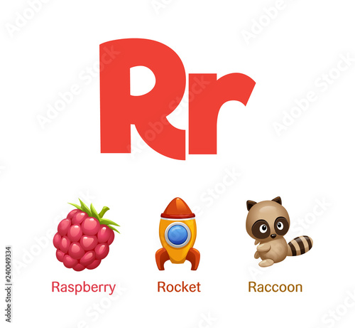Fotomural Cute children ABC animal alphabet flashcard words with the letter R for kids learning English vocabulary