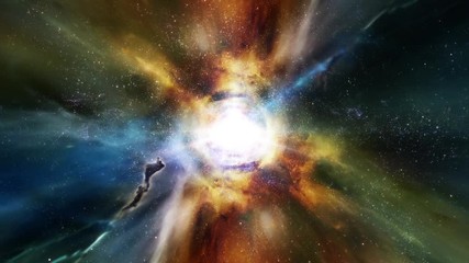 Wall Mural - Space 2420: Traveling through star fields in space as a supernova bursts light (Loop).