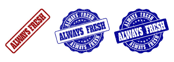 always fresh scratched stamp seals in red and blue colors. vector always fresh labels with distress 