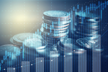 rows of coins for finance and business concept