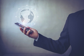 Poster - business man hand holding smart phone