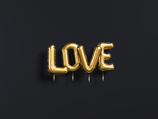 Wall Mural - Love word gold letters on black background, 3d rendering