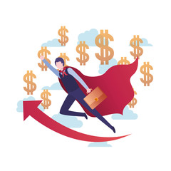 Canvas Print - businessman with hero cape and dollar symbol