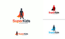 Kids Playing Logo Designs Concept Vector, Super Kids Logo Template, Superhero Children Icon Template