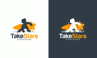 Wall Mural - reaching star logo, online learning logo designs, super kids reach dreams logo, kids hero logo
