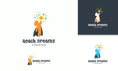 Wall Mural - reaching star logo, online learning logo designs, super kids reach dreams logo, kids hero logo
