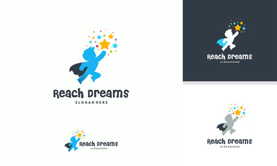 Wall Mural - reaching star logo, online learning logo designs, super kids reach dreams logo, kids hero logo
