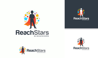 Wall Mural - reaching star logo, online learning logo designs, super kids reach dreams logo, kids hero logo